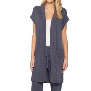Barefoot Dreams Open Cardigan Size S Gray CozyChic Cap Sleeve Pockets Stretch